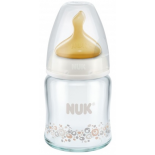 NUK Бутылочка стеклянная "First choice" , Латексная соска, размеры 1 (0-6 месяцев), 120мл 
