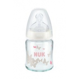 NUK Бутылочка стеклянная "First choice" , cиликоновая соска, размер 1 (0-6 месяцев) M, 120мл 